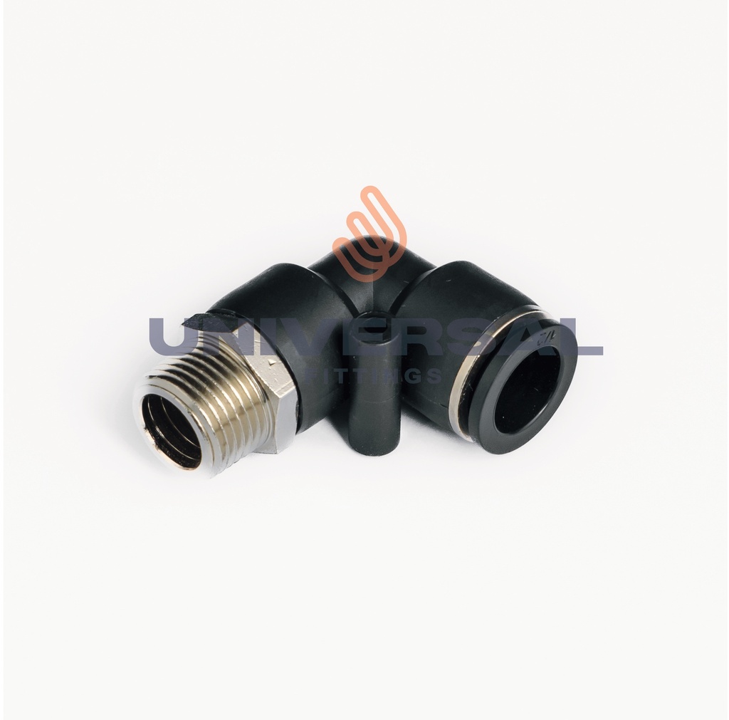 UQP69-PS-04-04 Codo Giratorio Rápido 90º Plástico Terminal Macho 1/4" OD x 1/4" NPT
