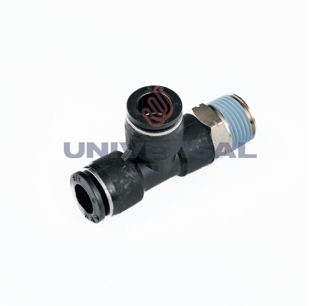 UQP71-PS-06-04 Tee Rápida Plástica Macho Lateral Giratorio 3/8" OD x 1/4" NPT