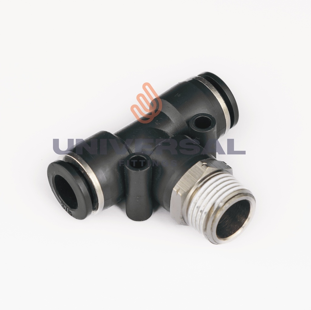 UQP72-PS-06-06 Tee Rápida Plástica Macho al Centro Giratorio 3/8" OD x 3/8" NPT