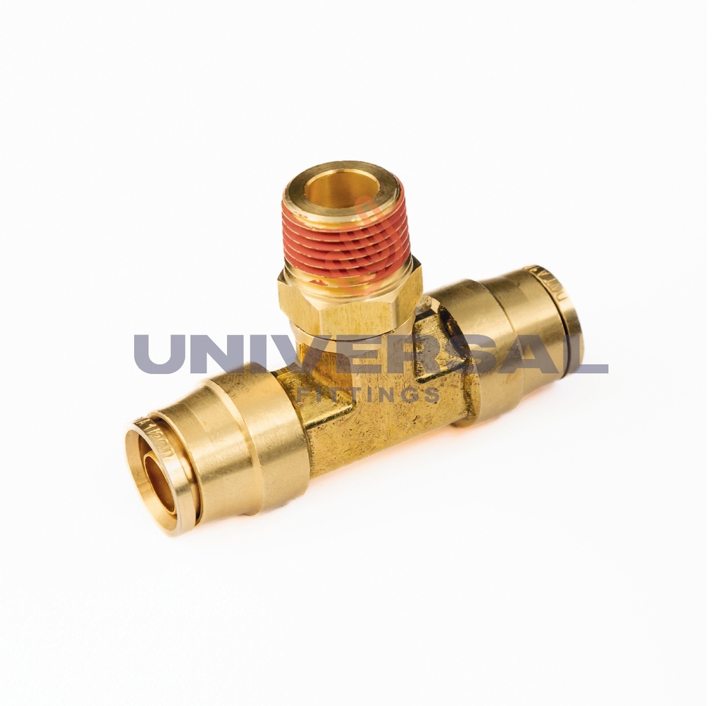 UQ72-DOT-08-06 Tee Rápida PUSH IN DOT Macho al Centro Fijo 1/2" OD x 3/8" NPT